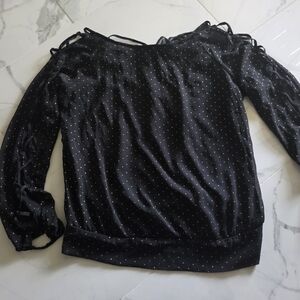 Heart Soul Elegant Black Gold Polka Dot Women's Large Top